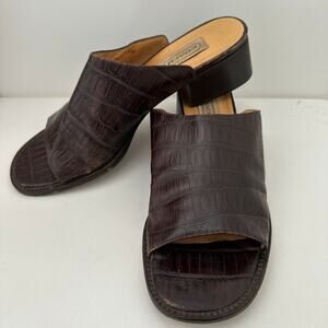 Coach (9.5)Chocolate Brown Croc Italian Leather Open Toe Low Heeled Mule Sandals